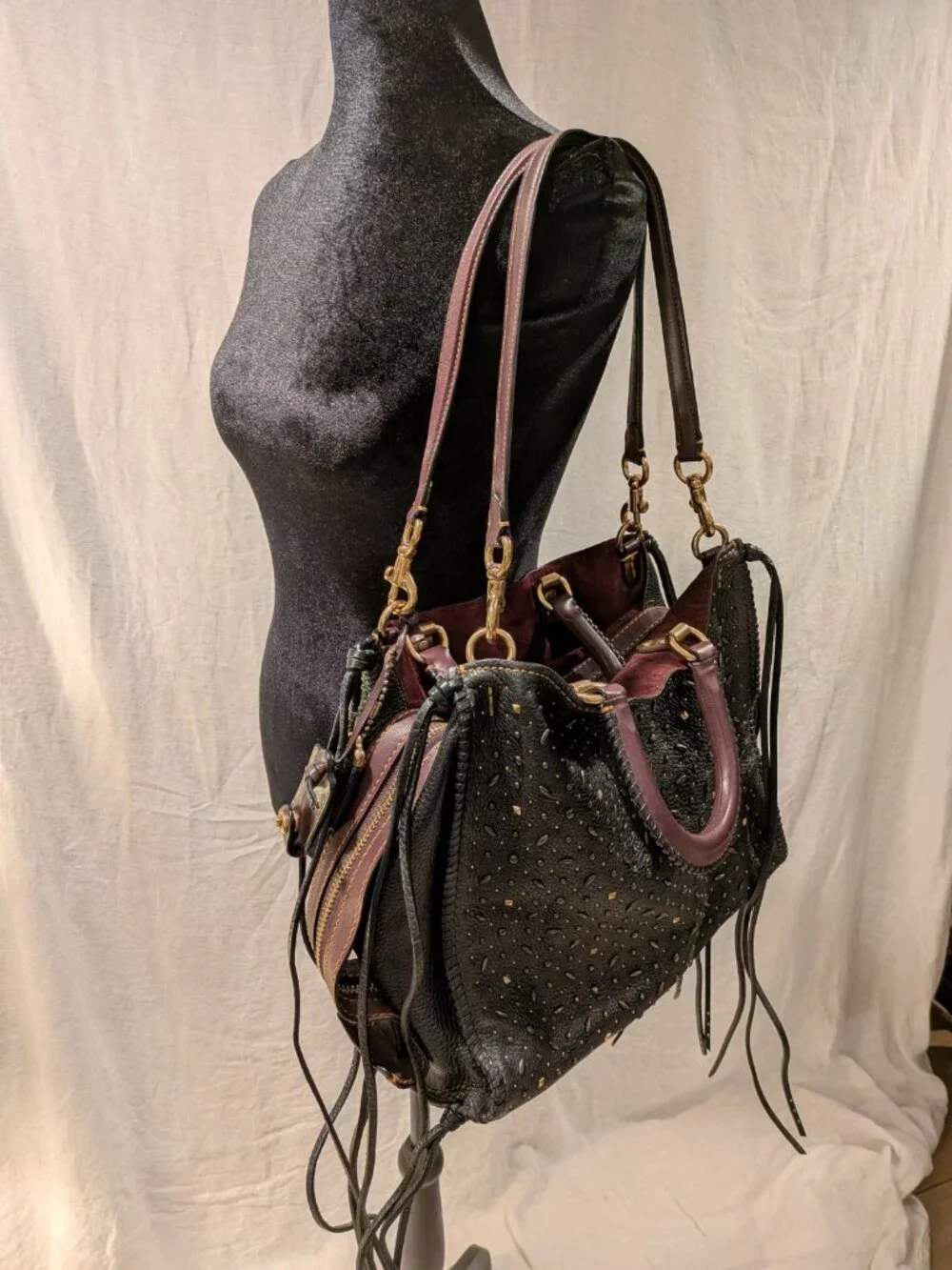 Coach 1941 Rogue 36 Whiplash Rivets Black Pebble Leather Oxblood Limited Edition